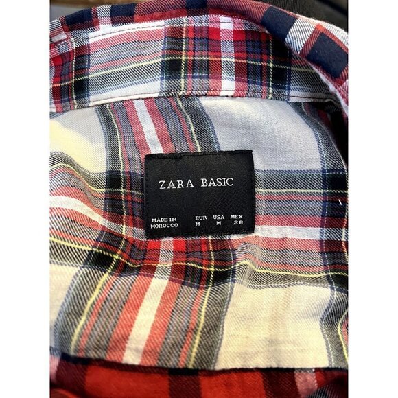 Zara Women's Long Sleeve Black and Red Plaid Shirt, Medium - Picture 2 of 7
